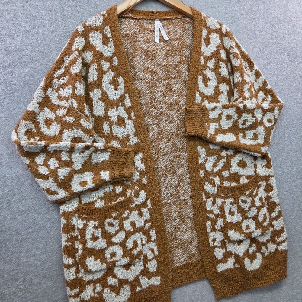 DREAMERS by Debut Boucle Slouchy Luxury Leopard Cardigan Womens Large Whimsigoth